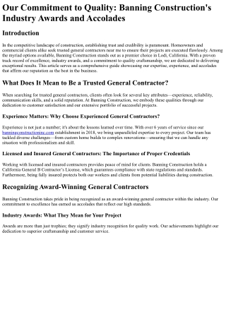 Our Commitment to Quality Banning Construction_s Industry Awards and Accolades