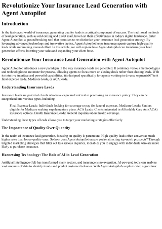 Revolutionize Your Insurance Lead Generation with Agent Autopilot