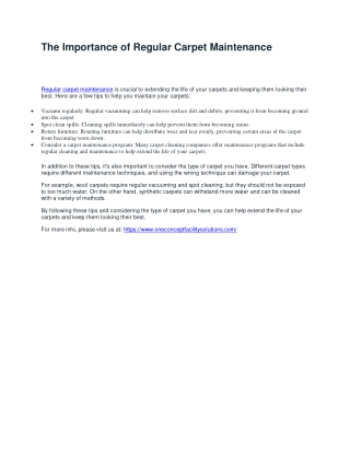 The Importance of Regular Carpet Maintenance