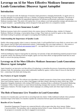 Leverage on AI for More Effective Medicare Insurance Leads Generation Discover A