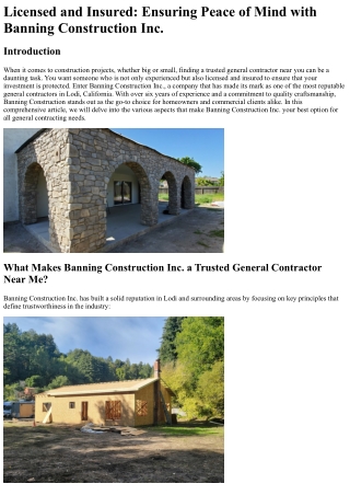 Licensed and Insured Ensuring Peace of Mind with Banning Construction Inc.