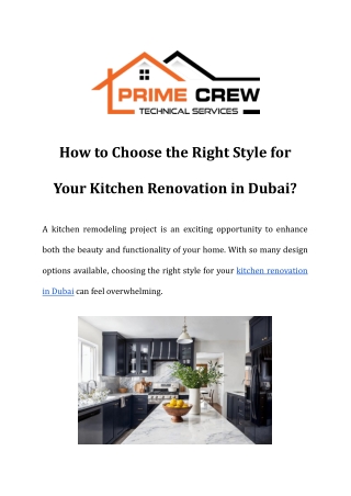 How to Choose the Right Style for Your Kitchen Renovation in Dubai