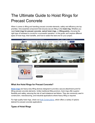 The Ultimate Guide to Hoist Rings for Precast Concrete