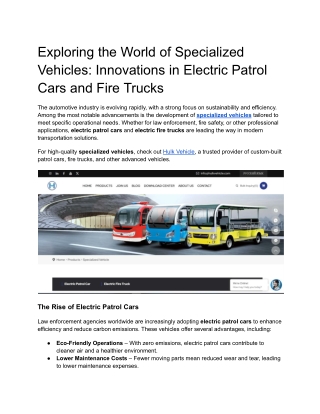 Exploring the World of Specialized Vehicles_ Innovations in Electric Patrol Cars and Fire Trucks