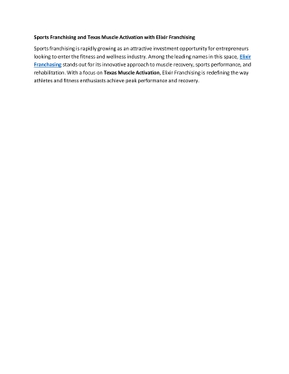 Sports Franchising and Texas Muscle Activation with Elixir Franchising