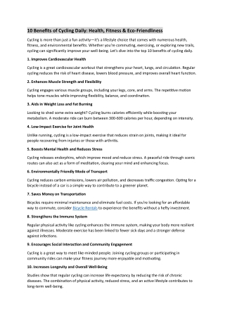 10 Benefits of Cycling Daily Health Fitness & Eco-Friendliness