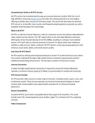Comprehensive Guide to 4K IPTV Service