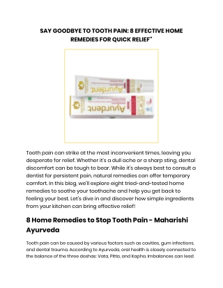 SAY GOODBYE TO TOOTH PAIN