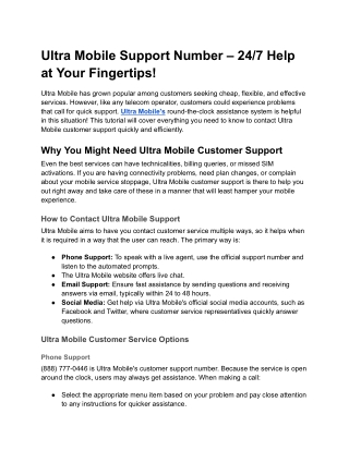 ultra mobile support number 24 7 help at your