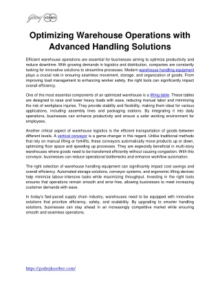 Optimizing Warehouse Operations with Advanced Handling Solutions