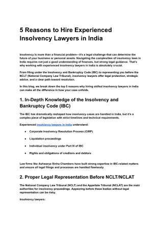 5 Reasons to Hire Experienced Insolvency Lawyers in India