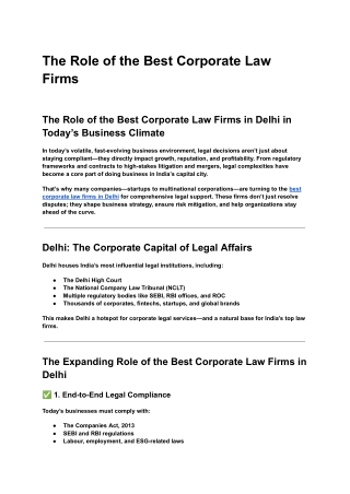 The Role of the Best Corporate Law Firms