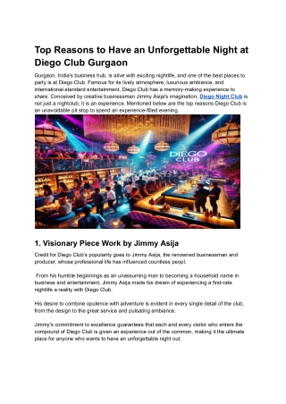 Top Reasons to Visit Diego Club Gurgaon for an Unforgettable Night