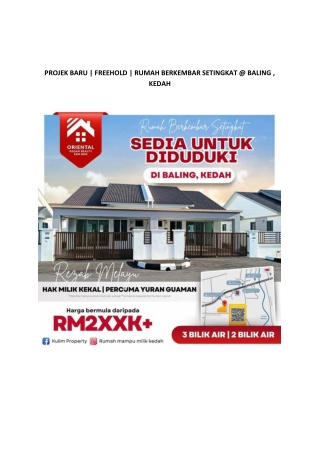 PROJEK BARU  FREEHOLD  RUMAH BERKEMBAR SETINGKAT @ BALING , KEDAH