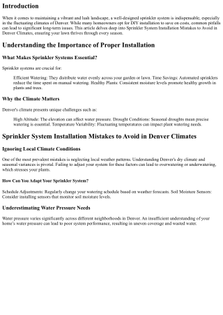 Sprinkler System Installation Mistakes to Avoid in Denver Climates