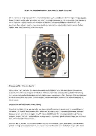 Why is the Rolex Sea-Dweller a Must-Have for Watch Collectors_