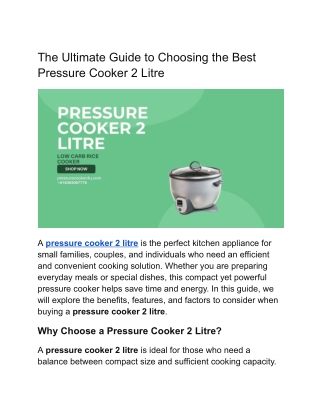 Best Pressure Cooker 2 Litre – Efficient & Compact Cooking Solution