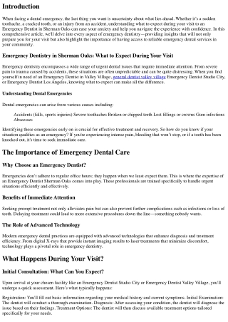 Emergency Dentistry in Sherman Oaks: What to Expect During Your Visit
