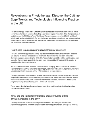 UK Physiotherapy: Trends and technologies transforming practice