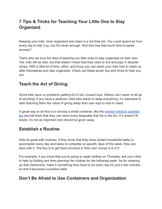 7 Tips & Tricks for Teaching Your Little One to Stay Organized