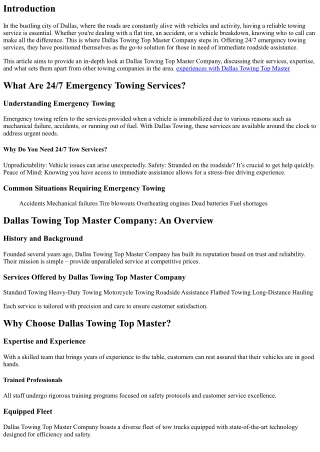 24/7 Emergency Towing Services: Discovering Dallas Towing Top Master Company
