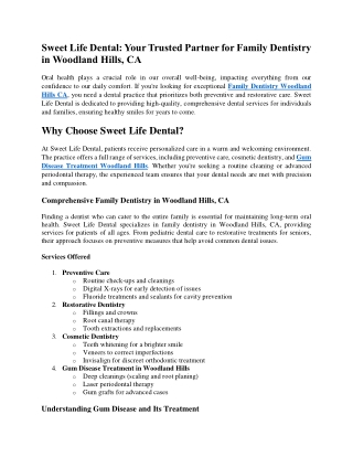 Sweet Life Dental Your Trusted Partner for Family Dentistry in Woodland Hills, CA