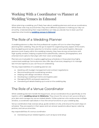 Working With a Coordinator vs Planner at Wedding Venues in Edmond