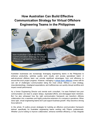 How Australian Can Build Effective Communication Strategy For Virtual Offshore Engineering Teams in the Philippines