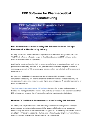 #1 Cloud Based ERP for Pharmaceutical Manufacturing Industry in India