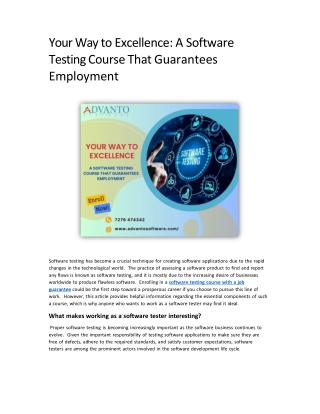 your way to excellence a software testing course that guarantees employment