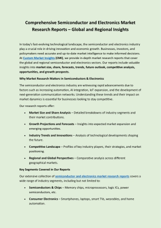 Comprehensive Semiconductor and Electronics Market Research Reports – Global and Regional Insights