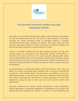 The Ayurveda Treatments and Best Ayurvedic Hospital for Arthritis