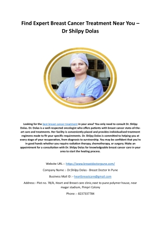 Find Expert Breast Cancer Treatment Near You – Dr Shilpy Dolas