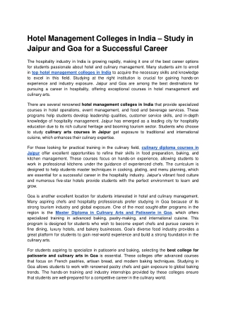 Hotel Management Colleges in India – Study in Jaipur and Goa for a Successful Career.docx