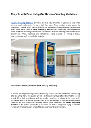 Recycle with Ease Using Our Reverse Vending Machines!