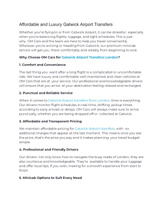 Affordable and Luxury Gatwick Airport Transfers