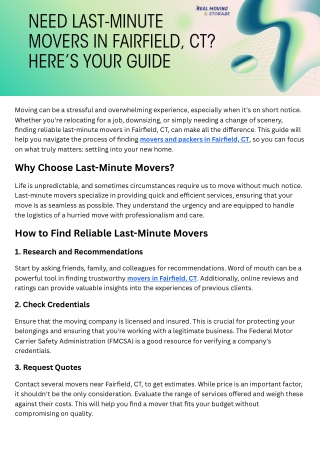 Need Last-Minute Movers in Fairfield, CT Here’s Your Guide