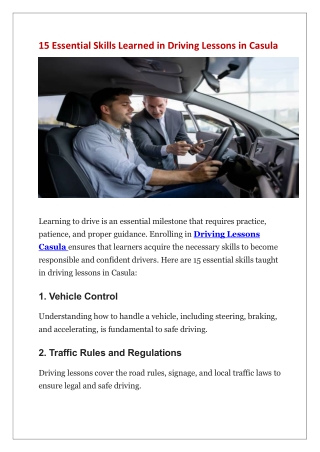 15 Essential Skills Learned in Driving Lessons in Casula