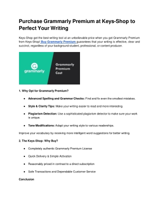Purchase Grammarly Premium at Keys-Shop to Perfect Your Writing
