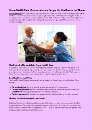 Home Health Care Compassionate Support in the Comfort of Home