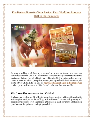 The Perfect Place for Your Perfect Day: Wedding Banquet Hall in Bhubaneswar