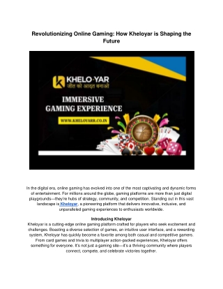 Revolutionizing Online Gaming: The Impact of Kheloyar on the Future