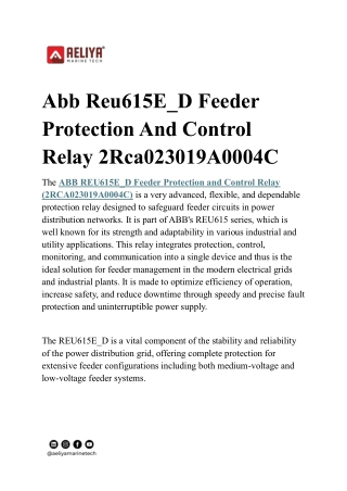 abb reu615e d feeder protection and control relay