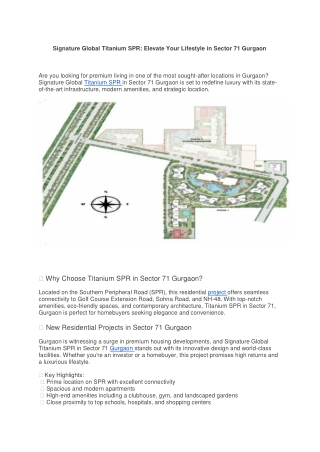 Signature Global Titanium SPR: Elevate Your Lifestyle in Sector 71 Gurgaon