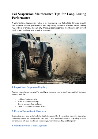 4x4 Suspension Maintenance Tips for Long Lasting Performance
