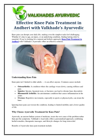 Trusted Knee Pain Treatment in Andheri – The Ayurvedic Way