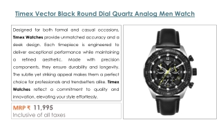 timex vector black round dial quartz analog men watch