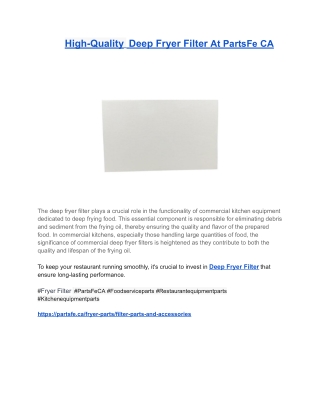 High-Quality  Deep Fryer Filter At PartsFe CA