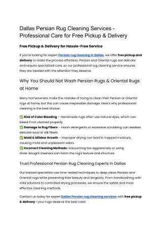 Dallas Persian Rug Cleaning Services - Professional Care for Free Delivery & Pickup