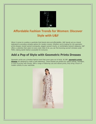 Affordable Fashion Trends for Women Discover Style with U&F